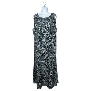 RipSkirt Hawaii Night Blooms Floral Maxi Dress Black Gray Sleeveless Pockets L